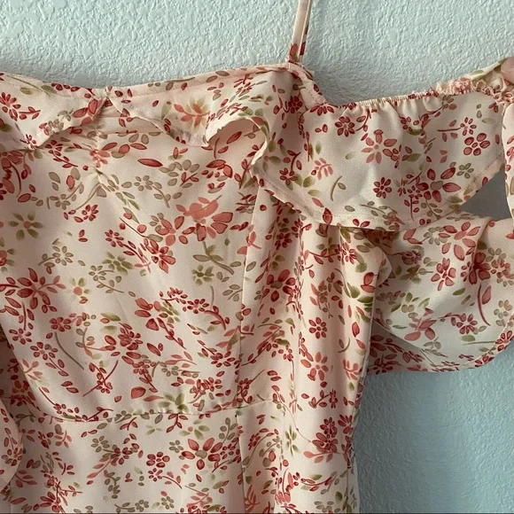 For Love & Lemons Floral Ruffle Mini Dress — Blush with Red Print - Picture 5 of 6